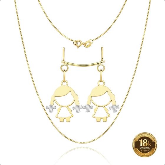 Imagem de Cordão 45cm Com Canga E Pingentes filhos Meninas Ouro 18k