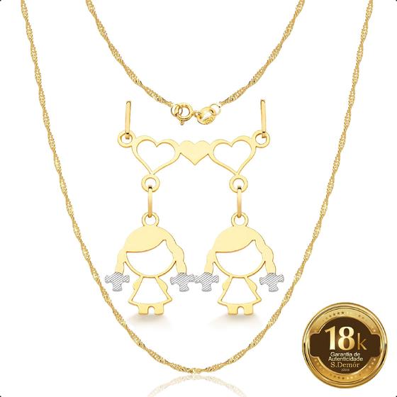 Imagem de Cordão 50cm Com Canga e Pingentes Filhos Meninas Ouro 18k (Meninas)