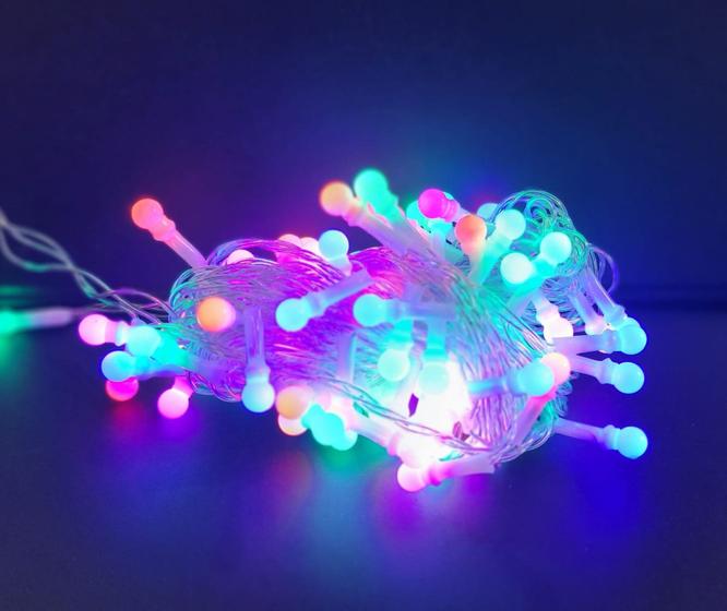 Imagem de Cordão 80 Mini Bolas Leds Pisca Fio Transparente 220V 8m - Global Connection