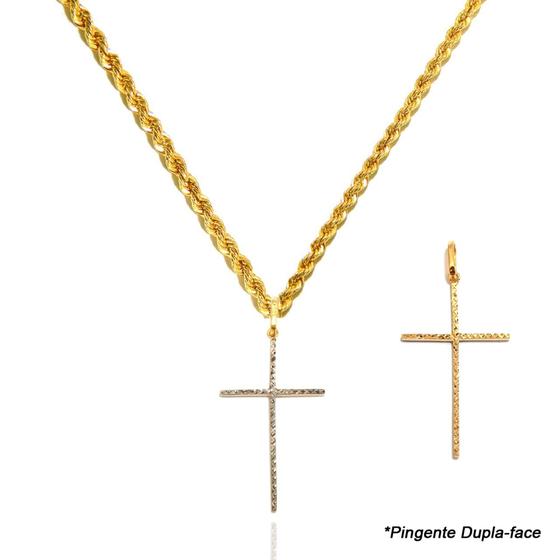 Imagem de Cordão Baiano Colar Com Pingente de Cruz Palito Ouro 18k 50 cm