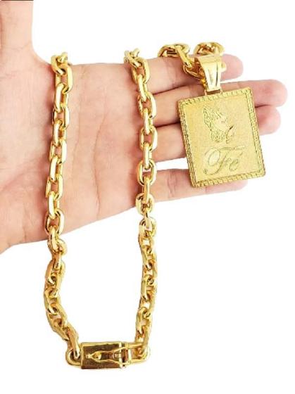 Imagem de Cordão Banhado A Ouro 18K Cadeado 12Mm Com Pingente Fé