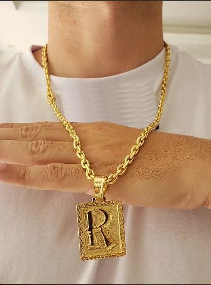 Imagem de Cordão Banhado A Ouro 18k Cadeado 6mm Com Pingente De Letra