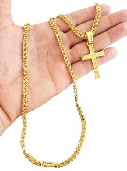Imagem de Cordão Banhado A Ouro 18K Friso Duplo 5Mm Com Pingente Cruz