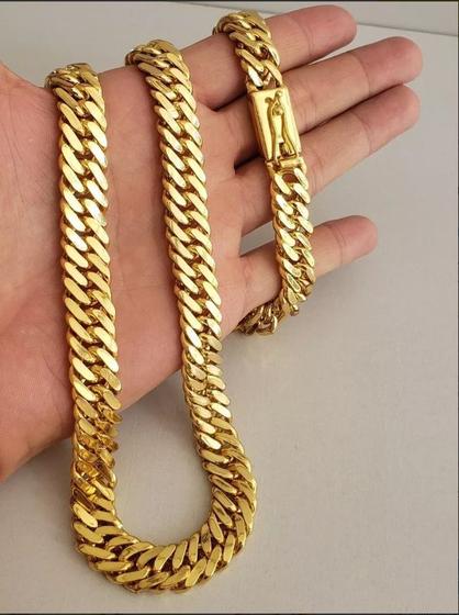 Imagem de Cordão Banhado A Ouro 18k Grumet 13mm Pulseira+pingente Cruz