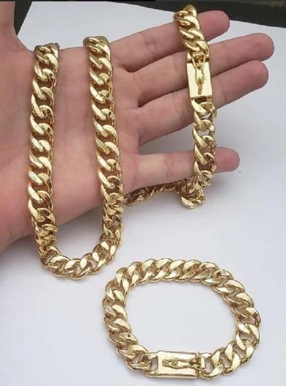 Imagem de Cordão Banhado A Ouro 18K Modelo Pitbull 12Mm Com Pulseira