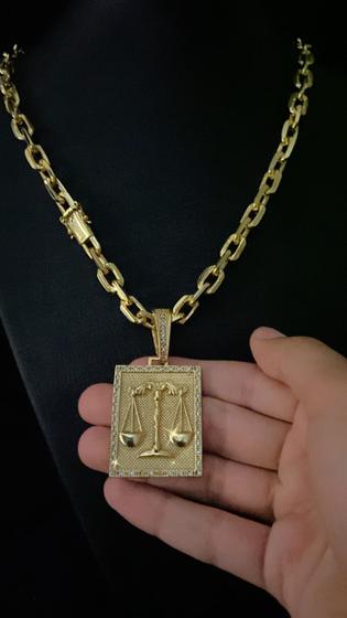 Imagem de Cordão cadeado 10mm  + pingente direito - banhado a ouro 18k