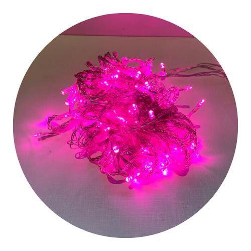 Imagem de Cordão Com 100 Lampadas De Led Formato Pequena Gota 10 Metros Fio Crystal Cor:Rosa