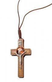 Imagem de Cordão com crucifixo em madeira das mãos ensanguentadas de jesus