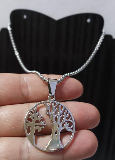 Imagem de Cordão com Pingente em Aço Inox Árvore da Vida para Todos (Prateado )
