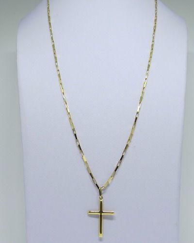 Imagem de Cordão Corrente Masculina 60cm Pingente Crucifixo 2.7cm Ouro 18k Cadeado