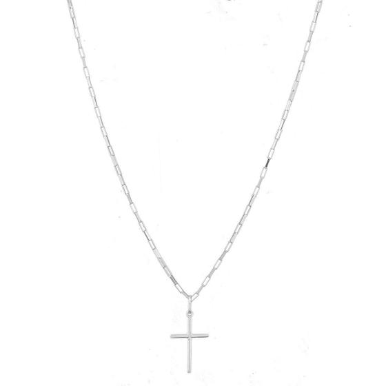 Imagem de Cordão Corrente Masculina Cadeado 70cm Pingente Cruz Crucifixo De Prata 925