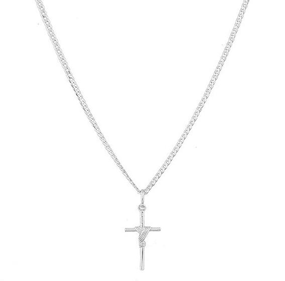 Imagem de Cordão Corrente Masculina Grumet 60cm Pingente Cruz Crucifixo De Prata 925
