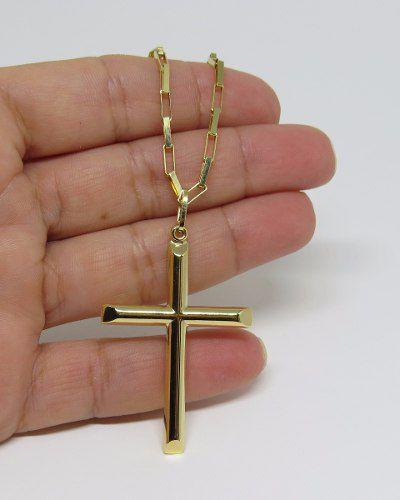 Imagem de Cordão Corrente Masculina Ouro 10 Gramas Maciça 60cm E Crucifixo 4.5cm Ouro 18k Cadeado