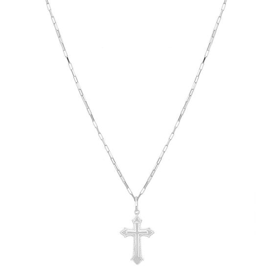 Imagem de Cordão Corrente Masculina Prata 80cm Pingente Crucifixo Prata 925 Cadeado