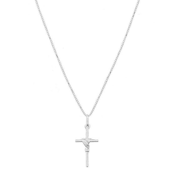 Imagem de Cordão Corrente Masculina Veneziana 70cm Pingente Crucifixo Prata 925 Maciça
