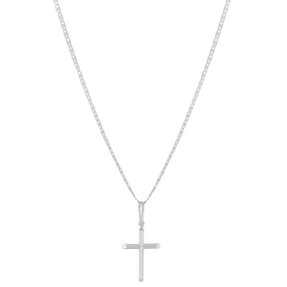 Imagem de Cordão Corrente Piastrine 60cm Pingente Crucifixo Prata 925