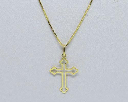 Imagem de Cordão Corrente Veneziana 60cm E Crucifixo Ouro 18k Maciço