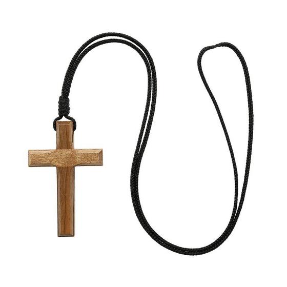 Imagem de Cordão Cruz Madeira Pescoço de Madeira Coroinha Sem Cristo 7cm