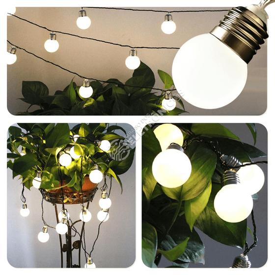 Imagem de Cordão de Lâmpadas 20 LEDs Bolinhas Brancas Luz Branco-Frio 110v Alto Brilho Para Eventos  801