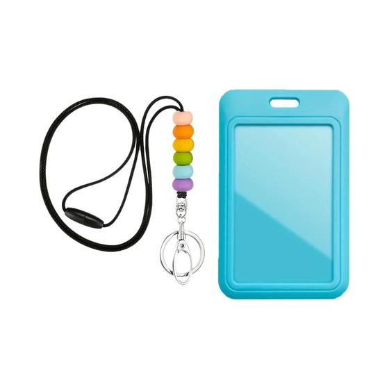Imagem de Cordão De Silicone Com Contas Para Pescoço Feminino Com Porta-cartão De Identificação Chaveiro