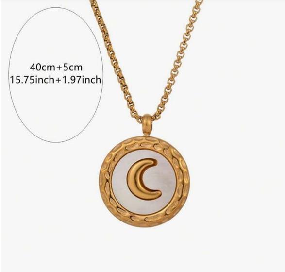 Imagem de Cordão dourado com Pedra da lua e pingente meia lua