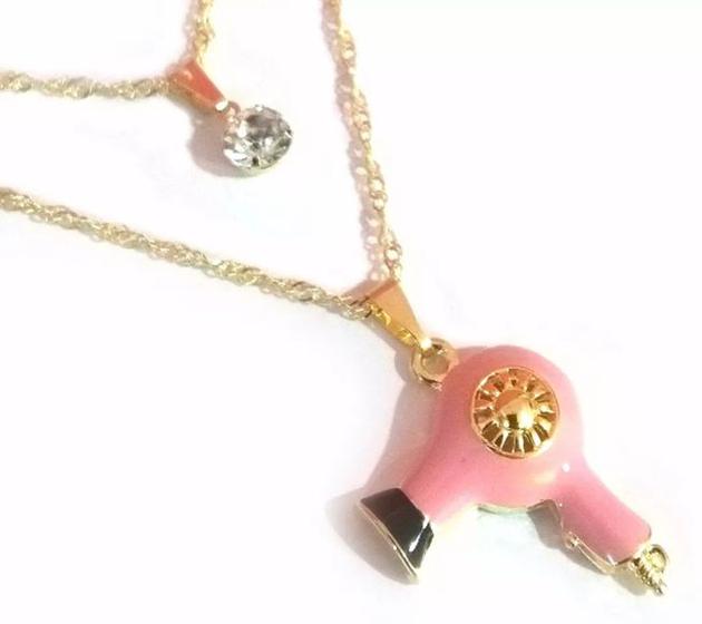 Imagem de Cordão Duplo Secador Rosa Cabelo Folheado A Ouro 18k