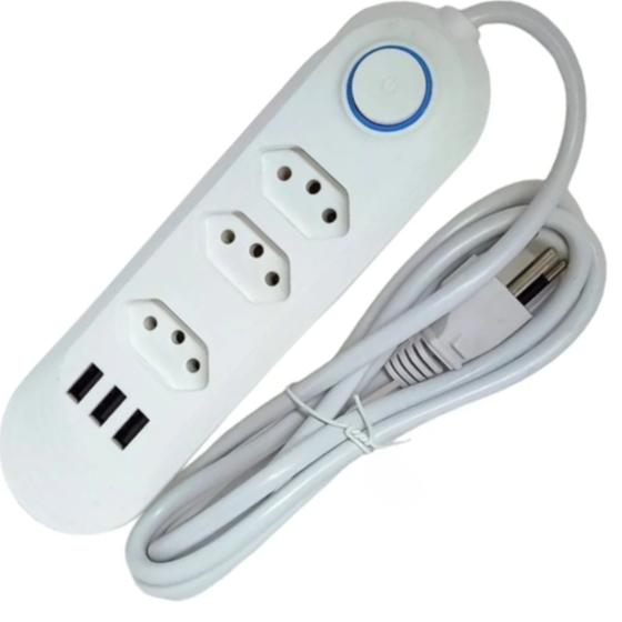 Imagem de Cordão Elétrico 3 Tomadas com USB Bivolt Espacadas Pronto Para Uso