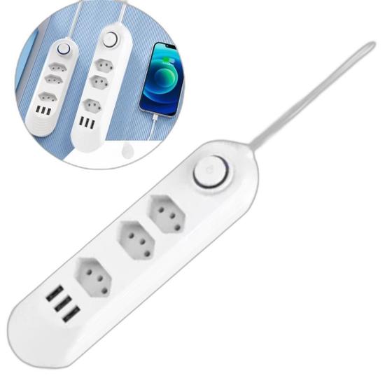 Imagem de Cordão Elétrico 3 Tomadas Usb Bivolt Transparente Gamer