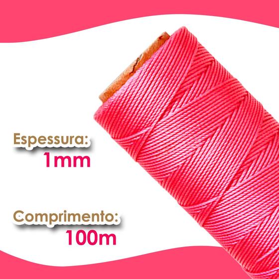 Imagem de Cordão Encerado 1mm - Fio Cordone Rosa Chiclete - 100 Metros - Nybc