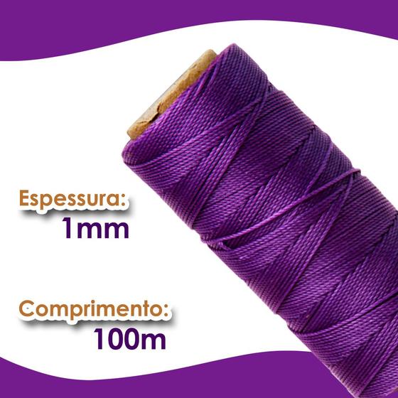 Imagem de Cordão Encerado 1mm - Fio Cordone Roxo - 100 Metros - Nybc