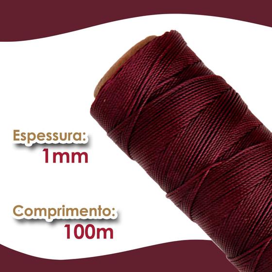 Imagem de Cordão Encerado 1mm - Fio Cordone Vinho - 100 Metros - Nybc