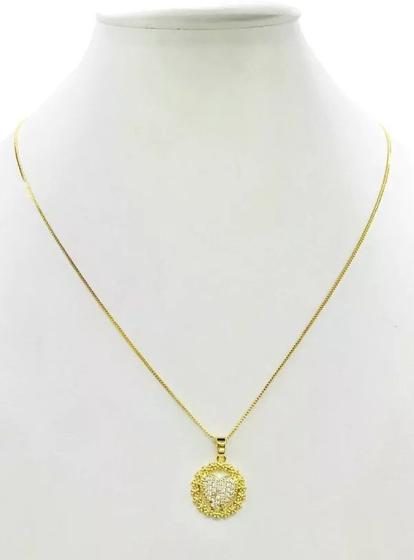 Imagem de Cordão Feminino 1mm Coração Brilhante - Banhado a Ouro 18k