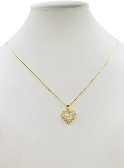 Imagem de Cordão Feminino 1mm Coração Cravejado - Banhado a Ouro 18k