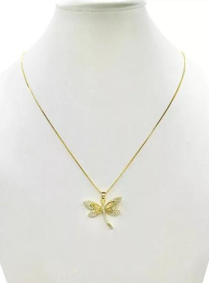 Imagem de Cordão Feminino 1mm Libelula - Banhado a Ouro 18k