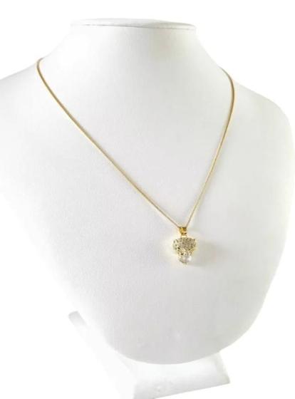 Imagem de Cordão Feminino 1mm Tigresa Cravejado - Banhado a Ouro 18k