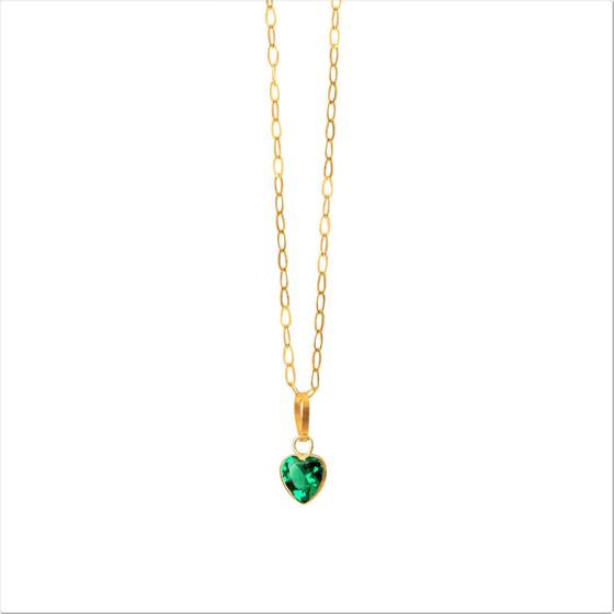 Imagem de Cordão Feminino Bailarina Ouro 18 K 750 45cm Pingente Coração Verde