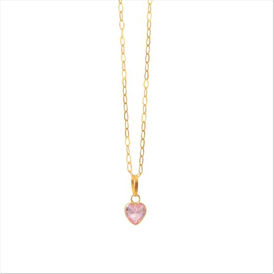 Imagem de Cordão Feminino Bailarina Ouro 18 K 750 50cm Pingente Coração rosa claro