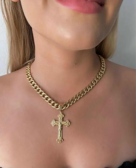 Imagem de Cordão Feminino com Pingente Grumet 10mm Banhado Ouro 18k