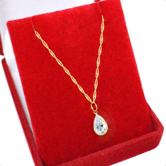 Imagem de Cordão Feminino Singapura Ouro 18k 45cm Gota Zircônia Branco