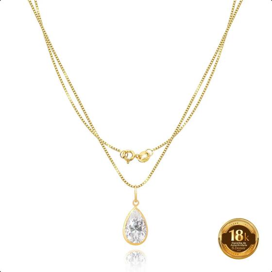 Imagem de Cordão Feminino Veneziana Ouro 18k Gota De Zircônia   