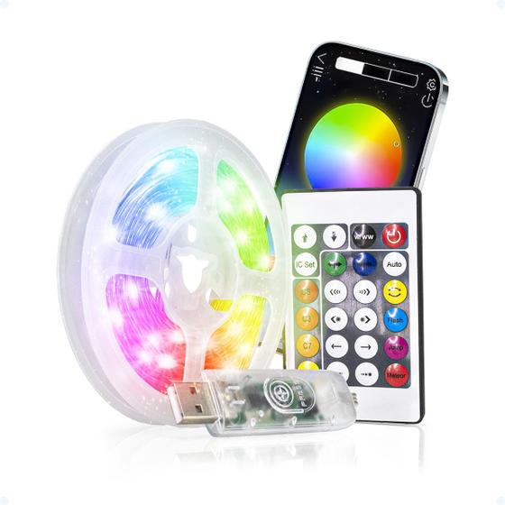 Imagem de Cordão Fita Led Luz RGB 5 Metros Com Controle E Aplicativo Impermeável IP67