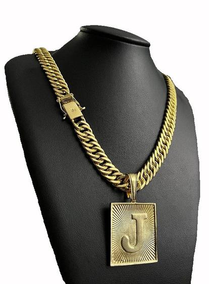 Imagem de Cordão grumet 13mm banhado a ouro + pingente letra
