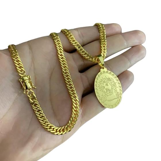 Imagem de Cordão Grumet 5Mm + Pingente Jesus - Banhado A Ouro 18K