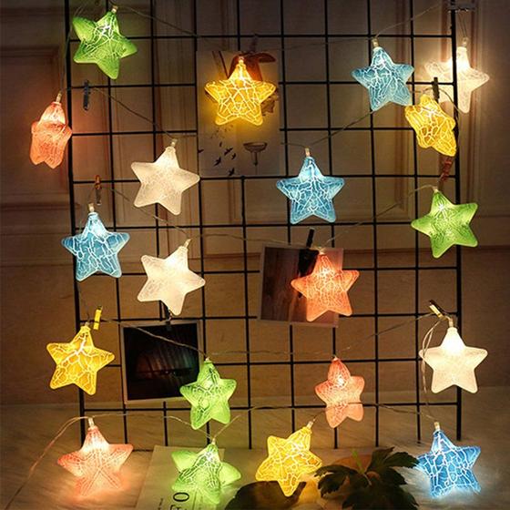 Imagem de Cordão Iluminado Estrelas Luz Colorida 10 Leds Natal Decoração