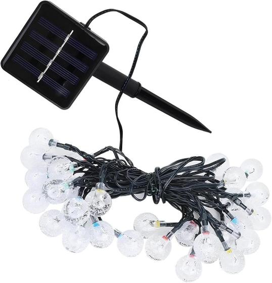 Imagem de Cordão Lâmpadas Solar Luzes LEDs Bolinhas Amarela Natal 5m