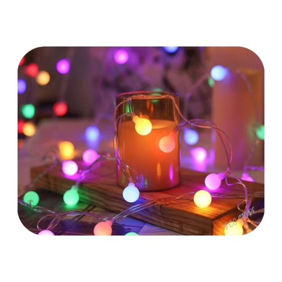 Imagem de Cordão Led Luz Varal 8 Funções 80 Bolinhas 8m Fio Transparente Colorido 110V