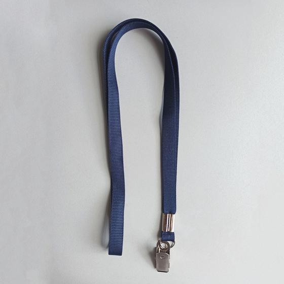 Imagem de Cordão liso para crachá com presilha jacaré cor azul marinho - kit com 5 unidades