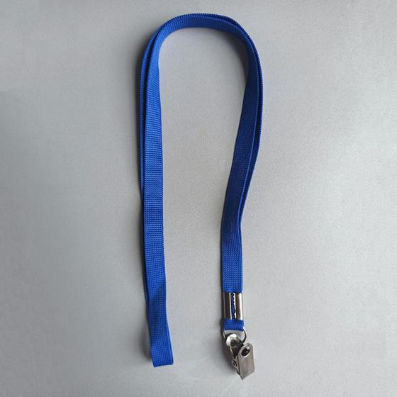 Imagem de Cordão liso para crachá com presilha jacaré cor azul royal - kit com 5 unidades