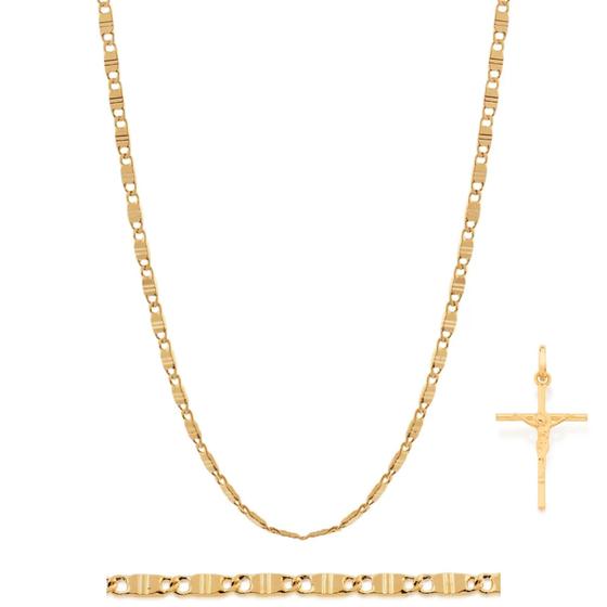 Imagem de Cordão Masculino Com Pingente Cruz Banhado A Ouro 18k Rommanel Presente Lindo