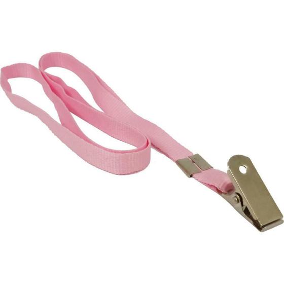 Imagem de Cordão para Crachá Tecido Rosa c/Presilha Jacaré 10un